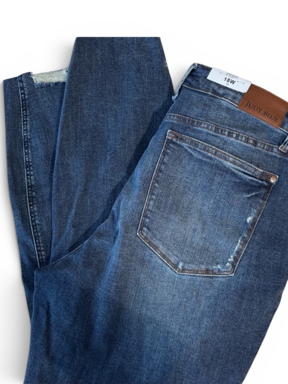 Judy Blue Indigo Distressed Back Pocket & Raw Hem Jeans Size 18W